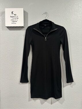 Forever 21 Black Ribbed Zip-Front Mini Dress